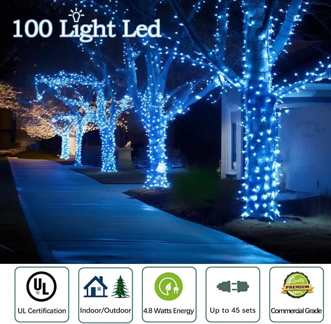 50ft 100 Counts Aqua LED Christmas Lights - Outdoor Commercial Grade Waterproof Green Wire Xmas IP65 UL Listed