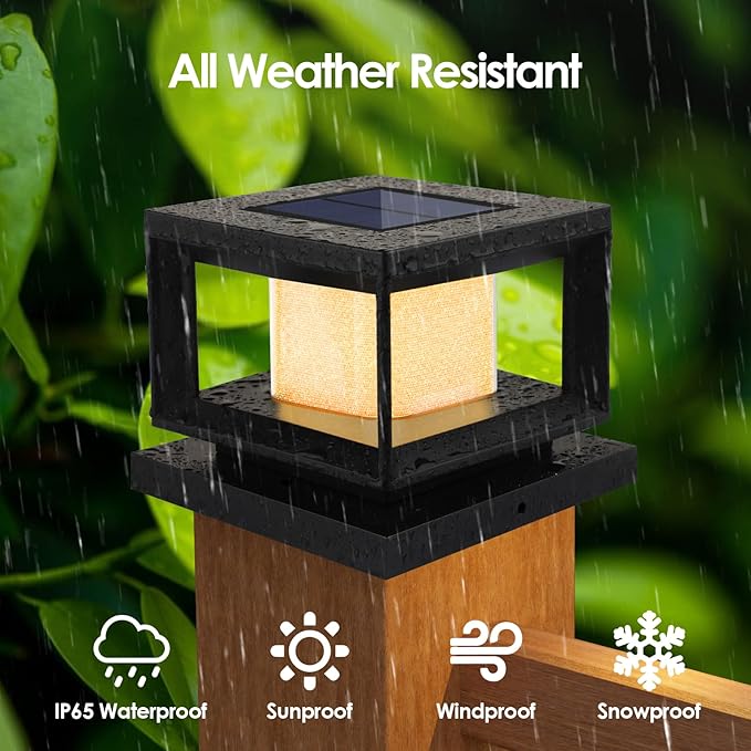 Mlambert 8 Pack Solar Post Lights Outdoor Waterproof Fence Cap for Deck 4x4 6x6 Wooden Vinyl Outdoor Lights with Shinning Effect Black