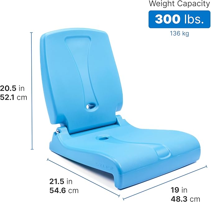Step2 Folding Flip Seat Lightweight Portable Outdoor Chair for Poolside Camping Beach Boats Tailgates Durable Ground Chair with Back Support for Adults Capri Blue