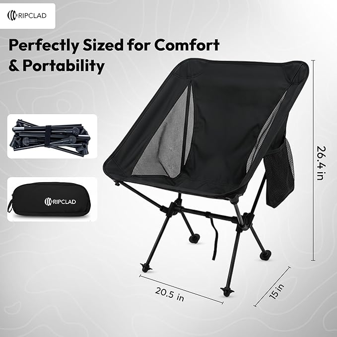 Ultralight Camping Chair Folding Backpack Chair with Aluminum Frame Side Pocket &amp Anti-Sinking Feet Supports 330 lbs Camp Chair for Outside Hiking Beach and Travel (Black)