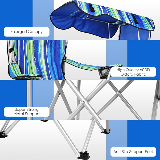 Portable Camping Chair with Canopy - Folding Chair with Canopy Durable 600D Oxford Canopy Chair for Camping Beach Picnics Fishing &amp Sports