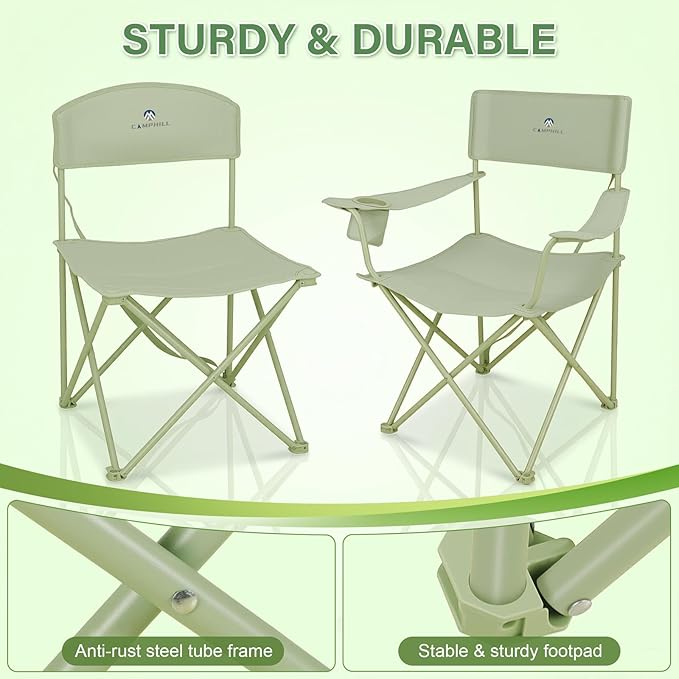 CAMPHILL Camping Chair Set of 3 Outdoor Folding Camping Chairs for Heavy People with Cup Holder &amp Carry BagCollapsible Chair Include One Sofa Chair and Two Single ChairSupport up to 500lbs