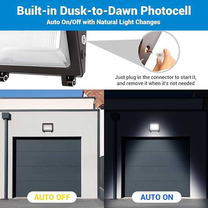 JTT 150W LED Wall Pack Light with Dusk to Dawn Photocell22500LM 5000K Daylight IP65 Waterproof WallPack Lights Outdoor LED [Eqv. 1200W HPS/HID] for Parking LotWarehouseYard ETL | 5-Year Warranty