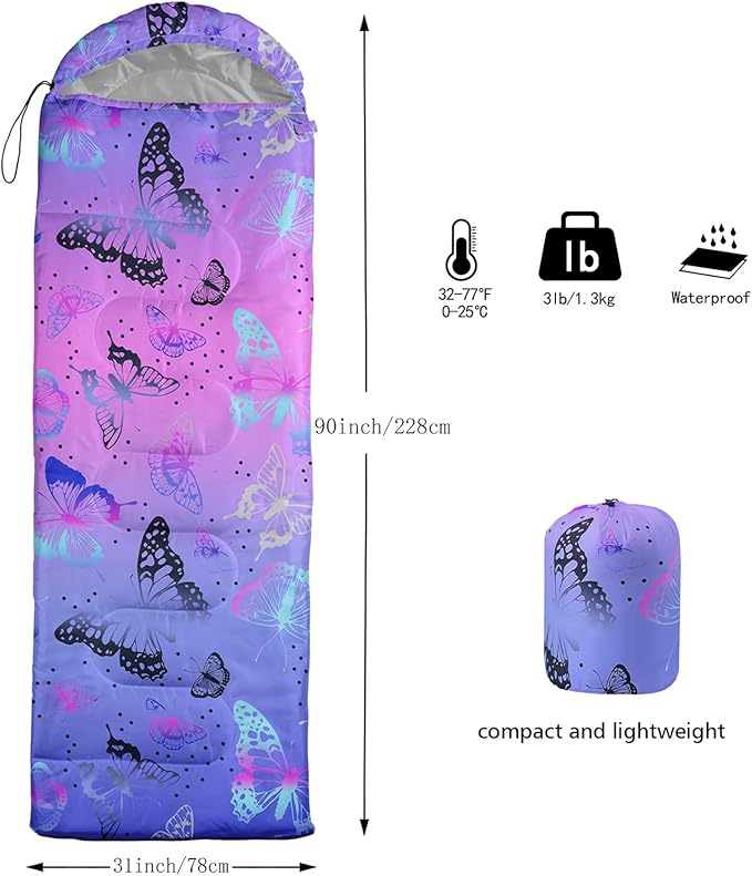QOOMO Camping Sleeping Bags3 Season Warm &amp Cool WeatherLightweightWaterproof Sleeping Bags for Adults &amp KidsTravelingand OutdoorsCamping Gear Equipment