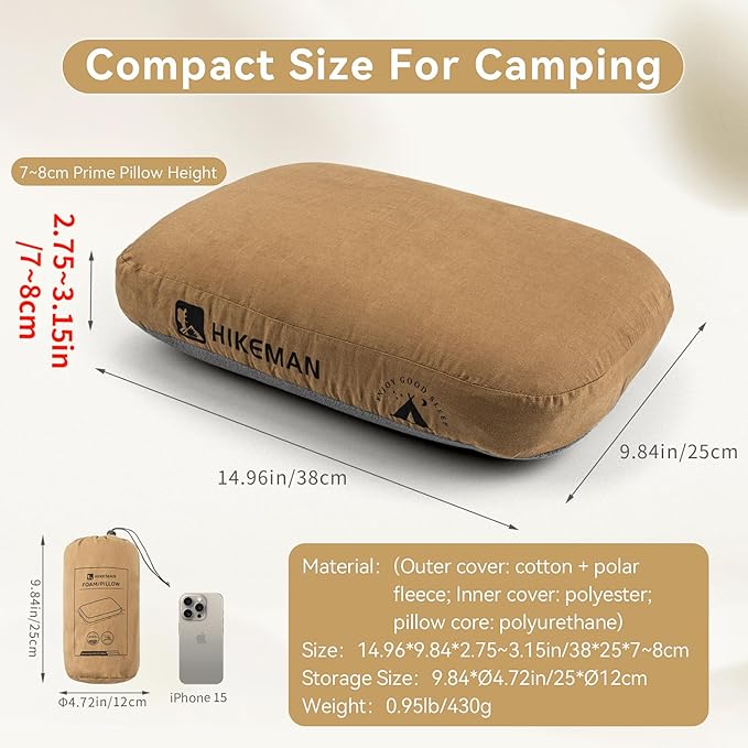 HIKEMAN Camping Memory Foam Pillow - Ultralight Travel Backpacking Ergonomic Pillow with Removable CoverNeck Lumbar Support for Outdoor CampSportHikingBackpacking Sleep (Purple)