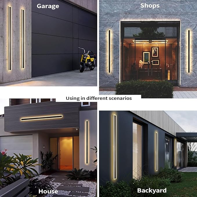Modern Outdoor Wall Light 71 Inch 3000K-6000K Dimmable Outdoor Wall Lights IP65 Waterproof Black Exterior Sconces Wall Lighting for House Porch Garage Patio Garden