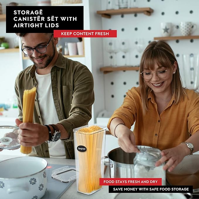 Airtight Food Storage Containers with Lids Set of 4-95 fl. oz Pasta storage Containers BPA Free Plastic Spaghetti container - Air Tight Canisters for Kitchen Pantry Organization