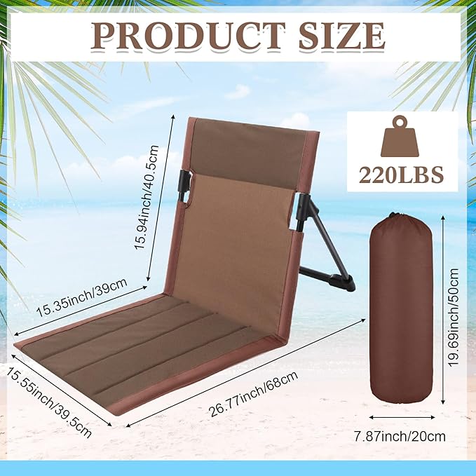 Karenhi 4 Pcs Foldable Poolside Chairs Portable Beach Chair Folding Seat for Edge of Pool Provide Back Support with Carry Bag for Adults Traveling Camping Picnic Lawn(Brown26.8 InchClassic Style)