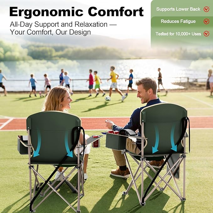 Folding Camping Chairs Durable 600D Oxford Portable Outdoor Chair with Cooler Pouch Cup Holder &amp Storage Pocket for Camping Beach Fishing