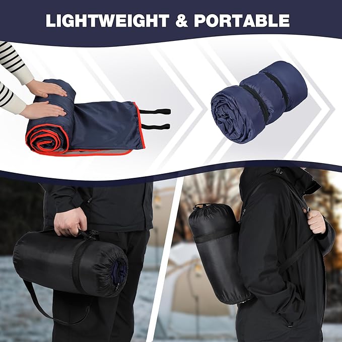REDCAMP Large Waterproof Stadium Blanket with Hood for Cold Weather Soft Warm Fleece Camping Blanket Windproof for Outdoor Sports Dark Blue/Grey