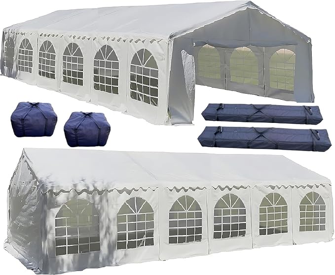 DELTA 40'x16' Budget PE Party Tent + 2 Long Bags + 2 Short Bags Heavy Duty Outdoor Event Canopy Tents Wedding Garden Shelter Pavilion Gazebo with Galvanized Steel Structure and Waterproof Top
