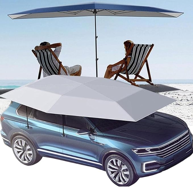 Fully Automatic Car Tent Umbrella Car Roof Top Sun Shade Cover with Remote Control Retractable Folding Movable Carport Pop Up for Outdoor Falling Leaves Grey-4.6m