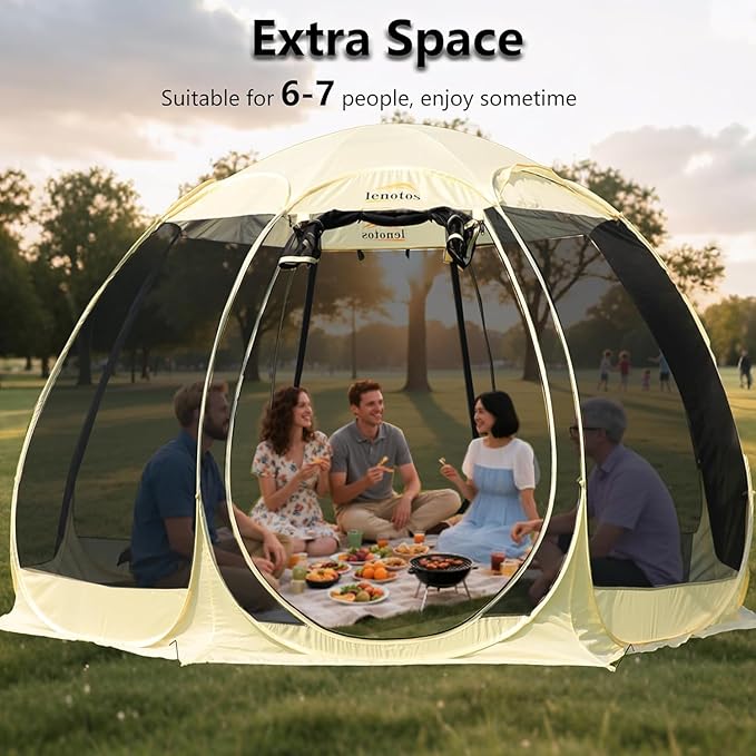 Pop Up Screen House 12.5'x12.5' Outdoor Screen Tent for Camping Screened Gazebo with Mosquito Netting Carry Bag