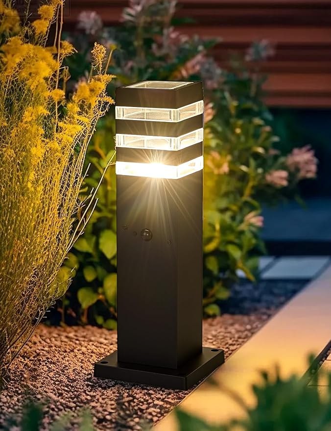 2Pack Motion Sensor Outdoor Floor Lamps Pathway Lights Dusk to Dawn Exterior Pillar Lamps Black Aluminum Poles Lights for Outside Modern Landscape Path Lamp for Patio Yard Garden Pathway Driveway
