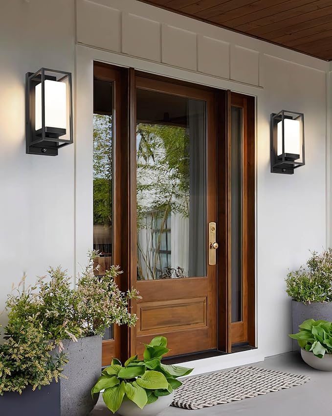 SHIMR Outdoor Wall Light with Dusk to Dawn Sensor Black Outdoor Light Fixture with LED Bulb Included E26 Base Waterproof Exterior Sconce for Porch Garage Front Door