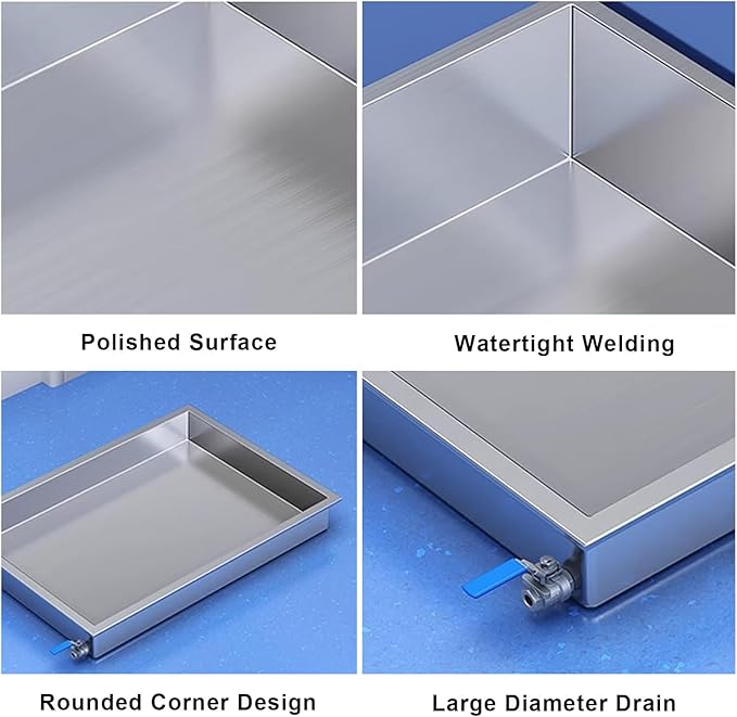 Large Stainless Steel Water Drain Pan 90x60x10cm - Durable Drip Tray with Outlet for Air Conditioners Oil Storage &amp Plant Germination - Versatile &amp Long-Lasting Solution