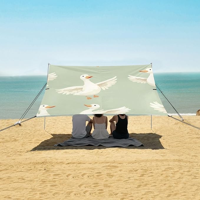 Duck Light Green Background Pattern Camping Sun Shelter Beach Tent Portable Beach Sun Shade Outdoor Canopy for Camping Trips Fishing Picnic