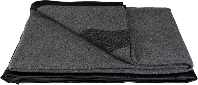 Fox Outdoor Products Wool Blanket - Warm Lightweight Wool Blend Blanket with Whip-Stitched Edges for Outdoor &amp Home Use German Army Style - Grey with Black Stripes