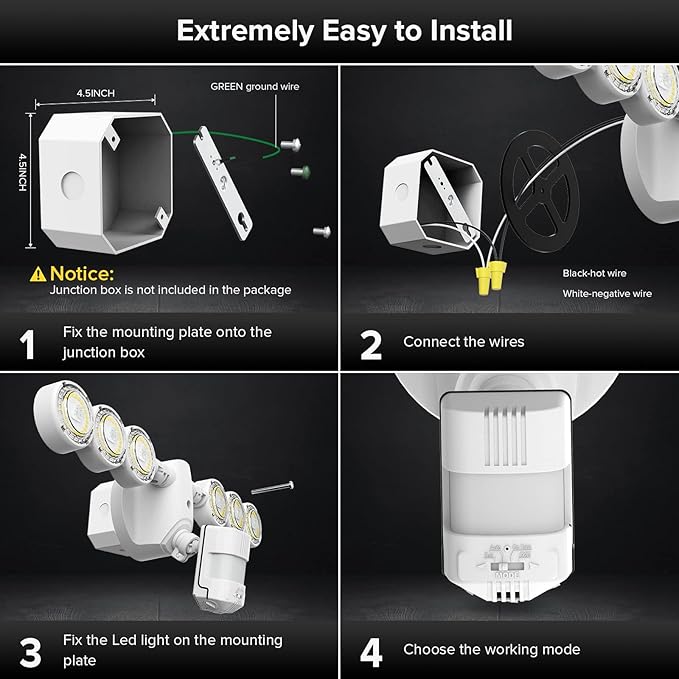 SANSI 45W 6000LM Motion Sensor Outdoor Lights 5000K 600W Equiv LED Outdoor Lights for House 4 Modes Wide 320° Angle Flood Lights Outdoor for Yard Soffit Garage Doorways IP65 Waterproof