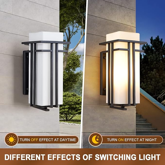 Outdoor Porch Light Wall Mounted Waterproof Wall Lantern Exterior Light Fixture for Entryways Yards Garage Front Porch Square Metal Frame with Frosted Glass Black