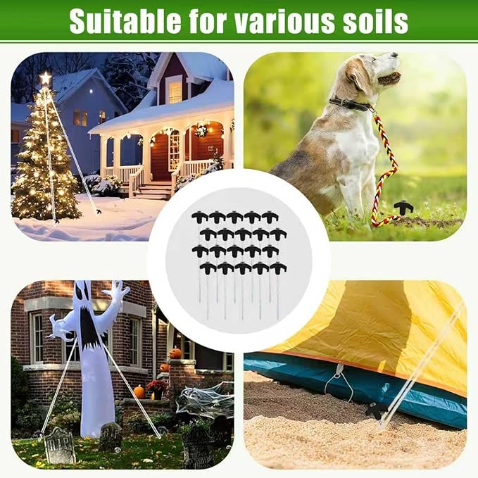 20 Pack Screw in Tent Stakes Heavy Duty8 ’’ Ground Anchors Screw inMetal Stakes with Hex Head Driver and Sturdy Storage Box. (20 Black)
