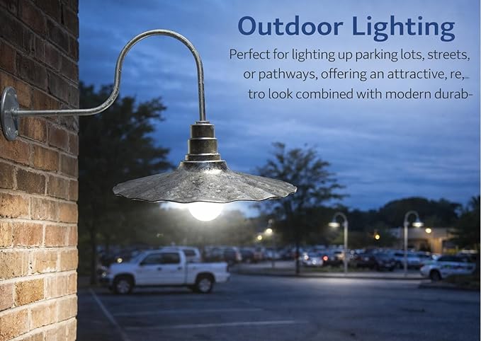 AGB102-AR20-GALVENIZE Radial Wave Steel Dome 29 Gooseneck Barn Light - Outdoor Dome with Incandescent Downlight | Wall-Mount Fixture Gardens Pathways &amp Outdoor Living Spaces
