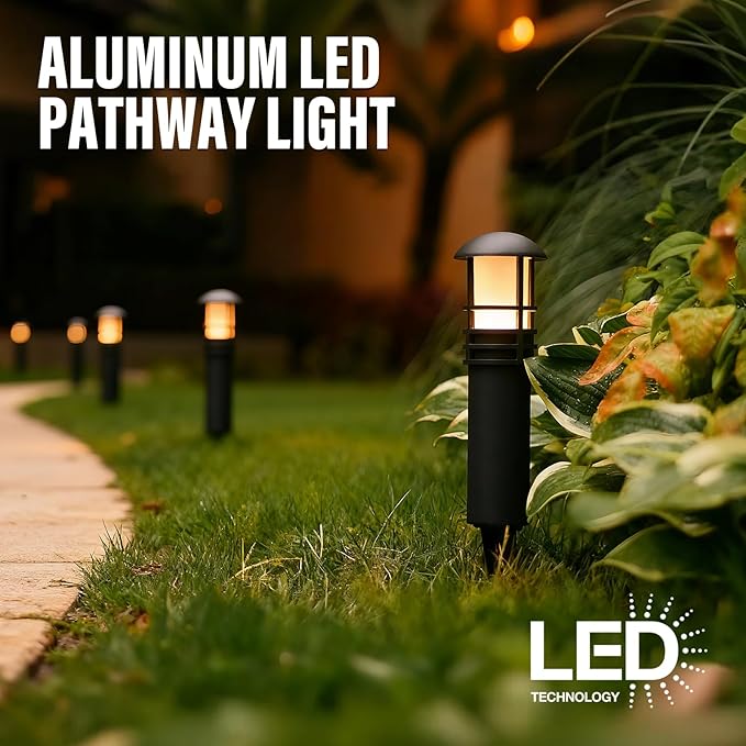 VENUS MANUFACTURING 16Pack 12V Low Voltage Bollard Light Kits 3 Watt LED Landscape Lighting 3000K Warm White Weatherproof Outdoor Black Pathway Lights for Walkway Driveway Yard &amp Lawn