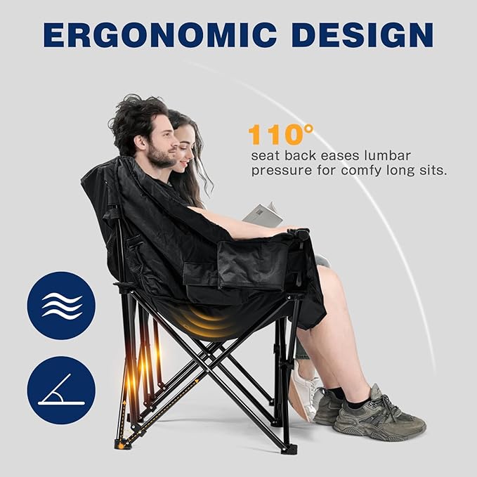 apollo walker Heated Double Camping Chair - Extra Wide Heavy Duty 600lbs Camping Couch with Adjustable Heating Dual Cup Holder &amp Carry Bag Loveseat Camping Chair for Outdoor Lawn Park