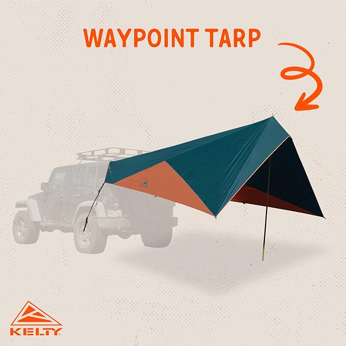 Kelty Waypoint Tarp Reflecting Pond/Gingerbread Semi-Universal Vehicle Mounting System Enhanced Protection from The Elements Single-Pole Design Shark-Mouth Carry Bag for Easy Transport &amp Mor