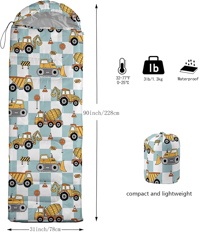 AILONEN Cartoon Car Sleeping BagsLightweight &amp Waterproof3 Season Warm &amp Cool WeatherCute Stars Printed Vehicles Transportation Sleeping Bags for BoysKidsAdults TravellingOutdoors