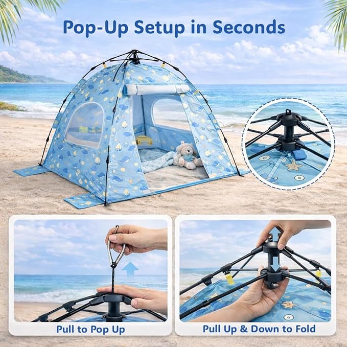 NXONE Baby Beach Tent with UPF 50+ Sun Protection Pop-Up Shade Designed for Toddlers &amp Infants Wind-Resistant Breathable &amp Portable for Family Beach Trips
