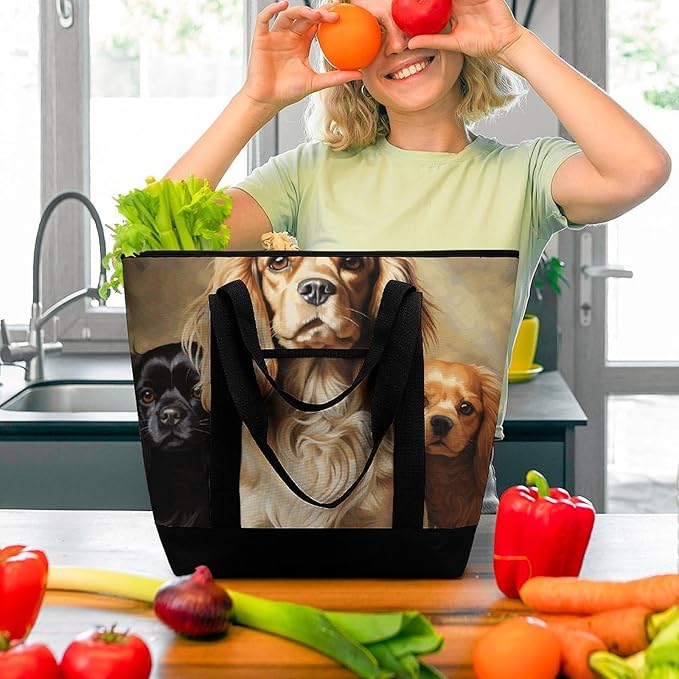 Insulated Shopping BagLarge Reusable Cooler Bags Cocker Spaniel Printed Foldable Shopping BagTravel Waterproof Shoulder Bag