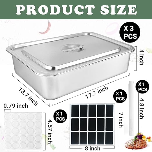 3 Pcs Stainless Steel Bus Tubs with Lid 4 Deep Meat Commercial Tote Box 17.7 x 13.7 Inch Silver Table Pans Dishwashing Utility Prep Tub for Daily Household Tasks Restaurant Services