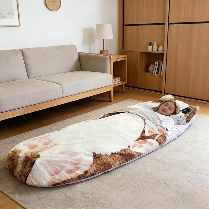 Adorable Cat Shaped Plush Sleeping Bag for Adults 68.9 Soft Envelope Slumber Bag Washable Warm Blanket for Camping Travel Sleepovers &amp Home Lounging Cute Animal for Cat Lovers