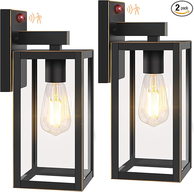 2-Pack Upgraded Motion Sensor Outdoor Wall Lights Dusk to Dawn Porch Lights Outdoor Wall Sconce Lantern 3 Lighting Modes Exterior Lighting Fixtures Bronze Outside Lights for House Front Door Garage