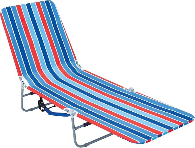 Rio Beach Portable Lay Flat Folding Backpack Beach Lounge Chair with Backpack Straps and Storage Pouch Blue and Red