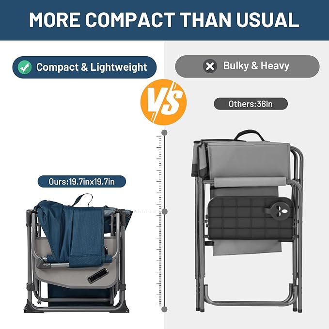 TIMBER RIDGE Aluminum Camping Directors Chair with Side Table Pocket Portable Folding Heavy Duty Lawn Chair for Fishing Trip Picnic Concert Outdoor 400lbs Navy 2 Pack