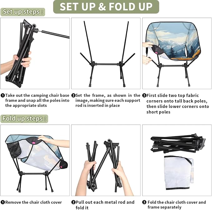 Honeybaby Folding Camping Chair Mountain Forest Car Camping Chairs Lightweight Portable Chair Outdoor Foldable Chairs for Camping Travel Picnic Beach Hiking