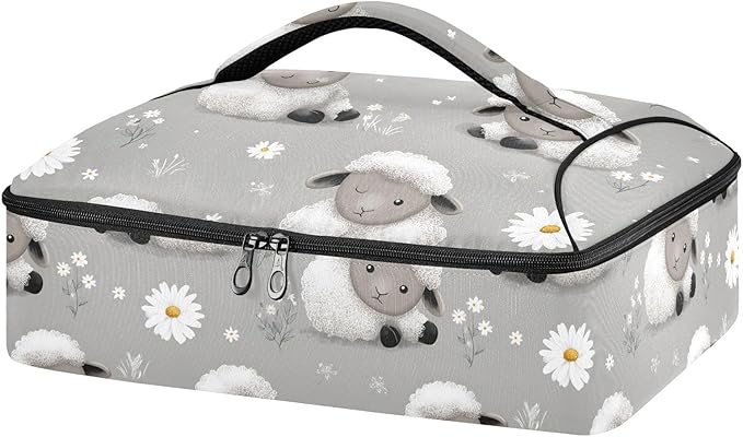 Casserole Carrier Cute Sheep PatternInsulated Casserole Carrier for Hot or Cold Food Thermal Lunch Tote for Potluck Parties Picnic Beach Fits 9 x 13 Inches Baking Dish