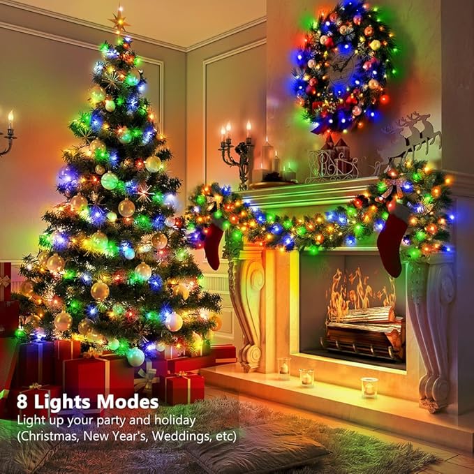 33ft Battery Operated String Lights (2 Pack) 100 LED Fairy String Lights Battery Powered w/Remote &amp Timer for Indoor Outdoor Christmas Trees Wreath Decoration Bedroom Patio - Multicolor