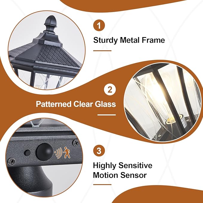 Motion Sensor Outdoor Post Lights with Pier Mount Base Dusk to Dawn Outdoor Pillar Lamps Waterproof Exterior Post Lamp with Patterned Glass Outdoor Pole Lights for Patio Porch Gate