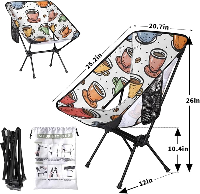 Honeybaby Folding Camping Chair Coffee Drinks Camping Chairs Lightweight Portable Chair Outdoor Foldable Chairs for Camping Travel Picnic Beach Hiking