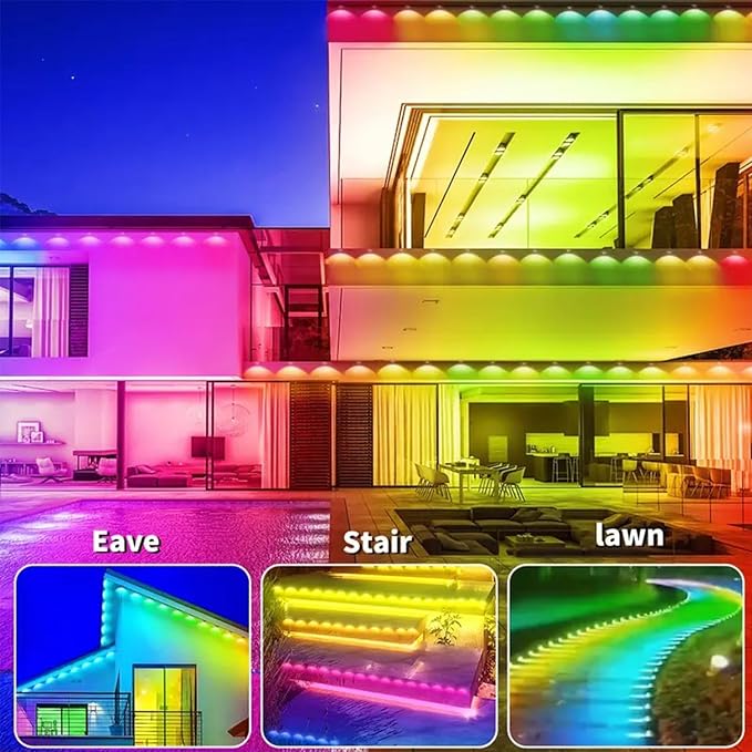 Permanent Outdoor Lights 100FT RGB+IC Smart Eaves Lighting with 50 LEDs 16 Million Colors IP68 Waterproof for Year-Round and Holiday Use