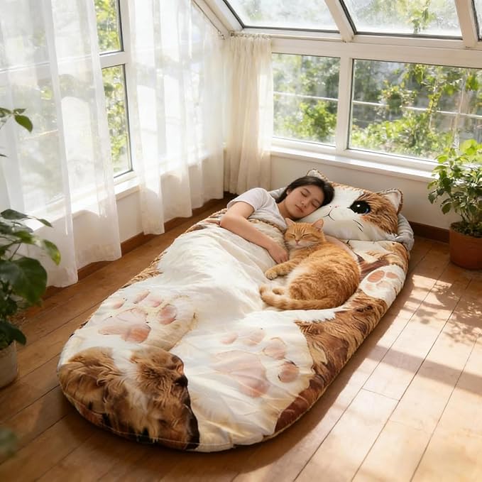 Cat Sleeping BagAdorable Cat Envelope Sleeping Bag2026 New Washable Warm Blanket for Camping and Home Lounging68.9x31.5 Inch