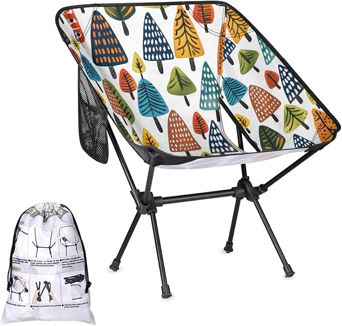 Honeybaby Folding Camping Chair Cartoon Trees Camping Chairs Lightweight Portable Chair Outdoor Foldable Chairs for Camping Travel Picnic Beach Hiking