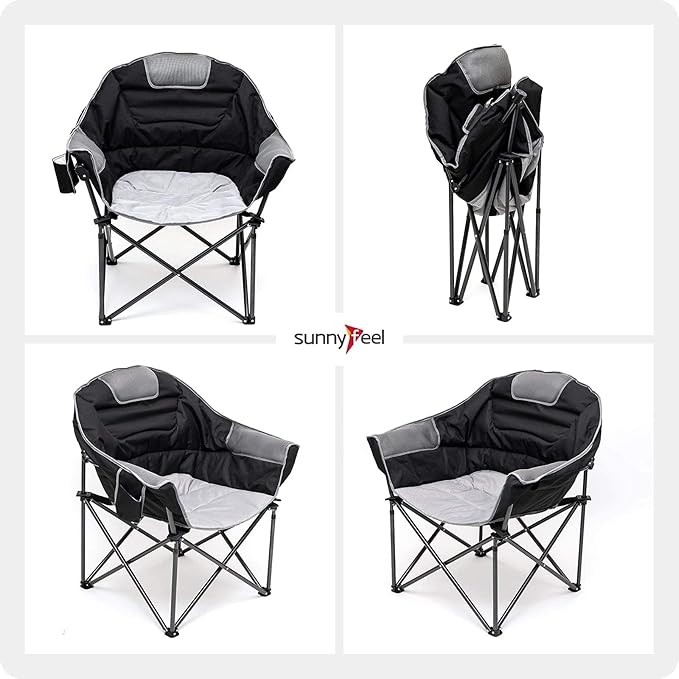 SUNNYFEEL Oversized Camping Chair Heavy Duty 500 LBS Portable Folding Chairs Black Large Sofa Chair for Beach Trip Picnic Lawn Outdoor Camp Chair for Adults &amp Carry Bag