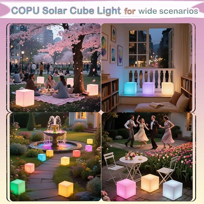 8-in Solar Cube Light Outdoor Waterproof 16 Colors Illuminate Cube Floor Lamp Dimmable Glowing LED Tesseract Cosmic w/Ground Stake &amp Remote Dynamic Effect for Garden Yard Patio Mood Ambient Ligh