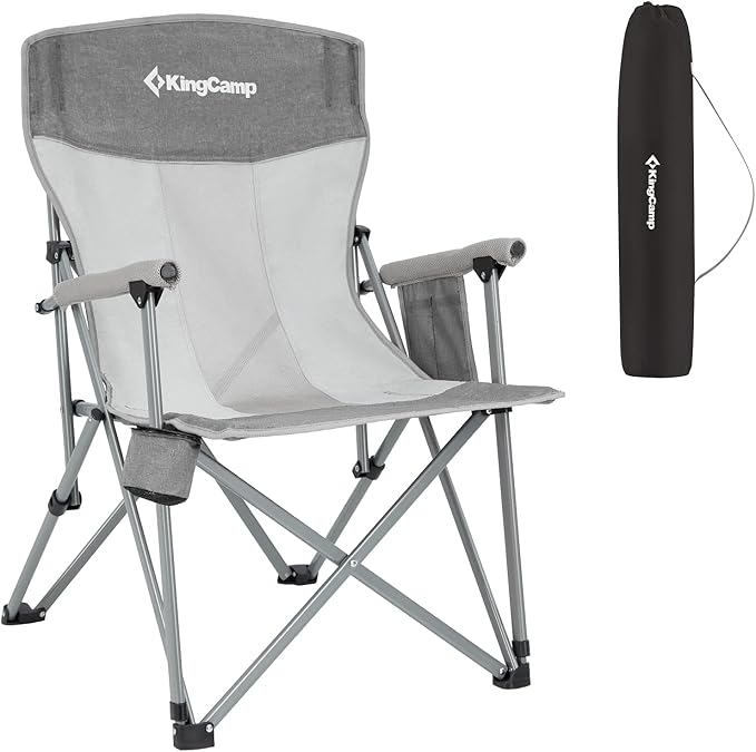 KingCamp Oversized Heavy Duty Outdoor Camp Lightweight Portable Lawn Chair Sturdy Steel Frame Supports 300 lbs with Cup Holder for Sports Fishing Picnic one Size Blue&ampGray