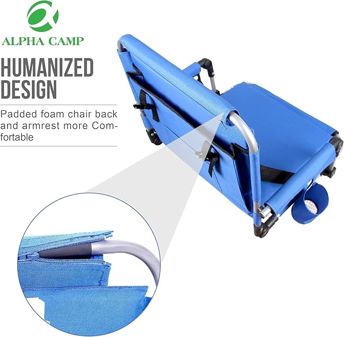 ALPHA CAMP Stadium Seat Padded Chair for Bleachers with Back&amp Arm Rest Blue2PC