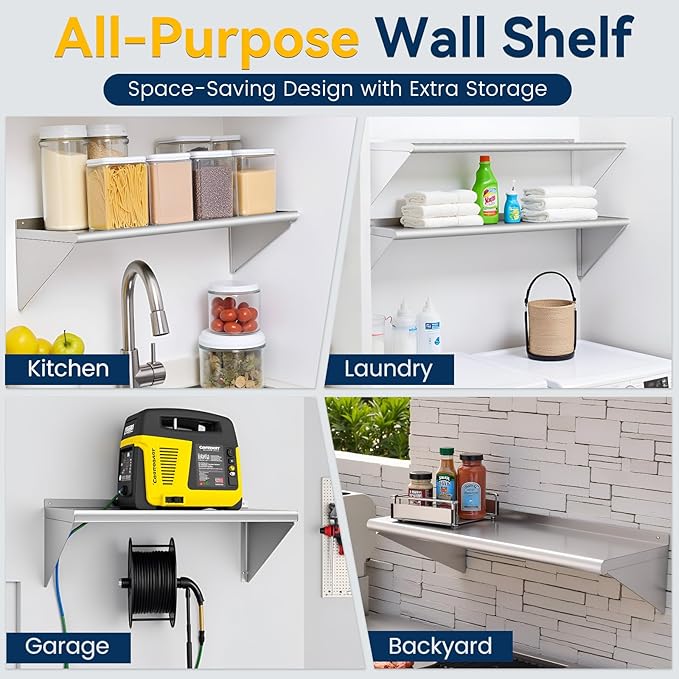 Stainless Steel Shelf 18 x 24 2 Pack NSF Wall Mounted Commercial Metal Shelving with Backsplash for Restaurant Utility Room Kitchen and Garage